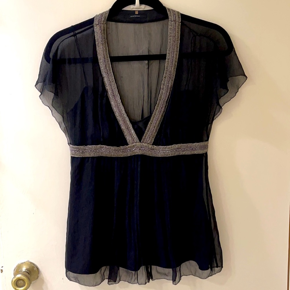 Ellie Tahari sheer embellished empire waist chiffon top